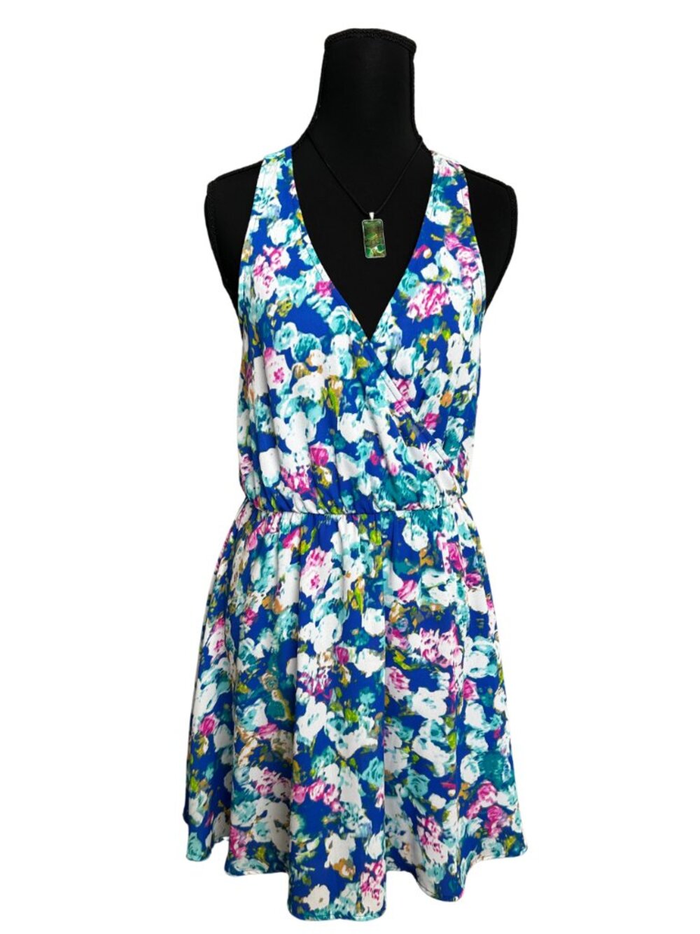 Lush Backless Floral Dress - Blue and Pink